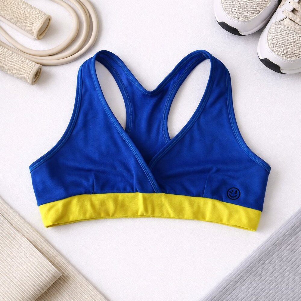 Zumba Wear Blue & Neon Yellow Sports Bra Medium Dance Fitness Racerback